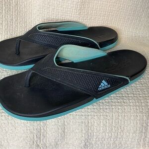 Adidas Black and Teal Swim Flip-Flops
